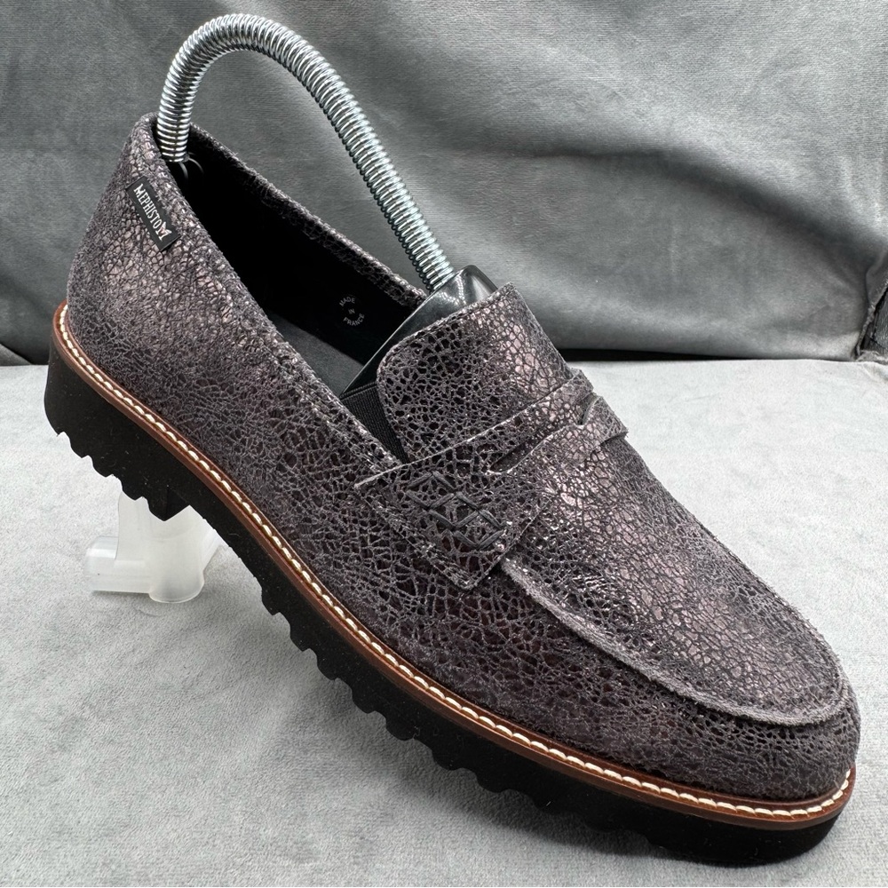 Mephisto Sidney Penny Loafers Women’s Size 7.5 Gray Metallic Leather Comfort